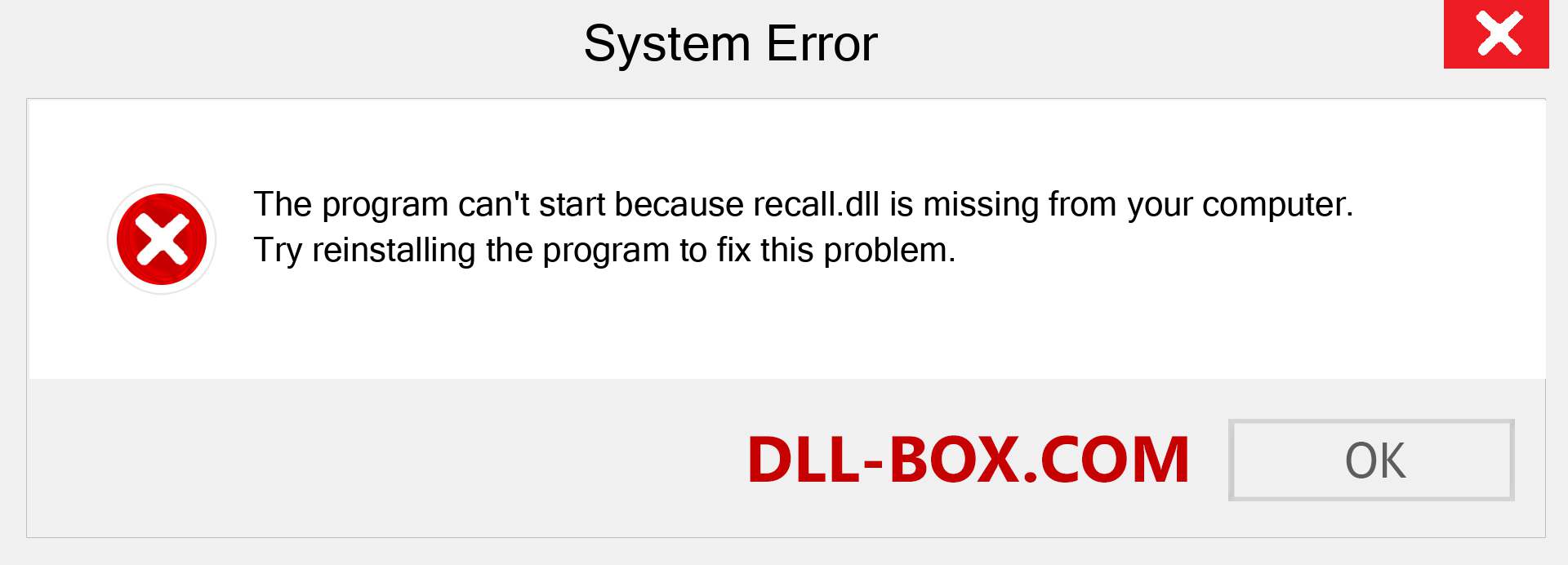  recall.dll file is missing?. Download for Windows 7, 8, 10 - Fix  recall dll Missing Error on Windows, photos, images
